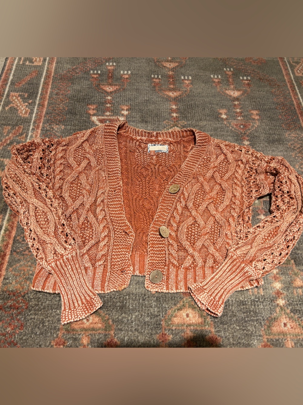 Pilcro Rust Cable-Knit Button Cardigan